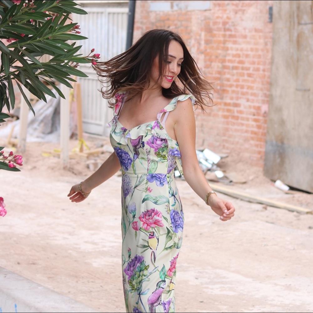 H&M floral ruffle midi dress
